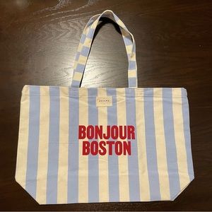 Sezane "BONJOUR BOSTON" Stripped Tote Bag